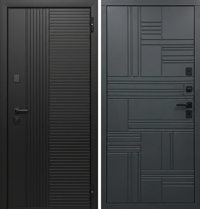 Стальная графитовая дверь с рифлёной отделкой модерн №188