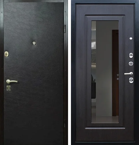 Входная дверь черная с зеркалом №1