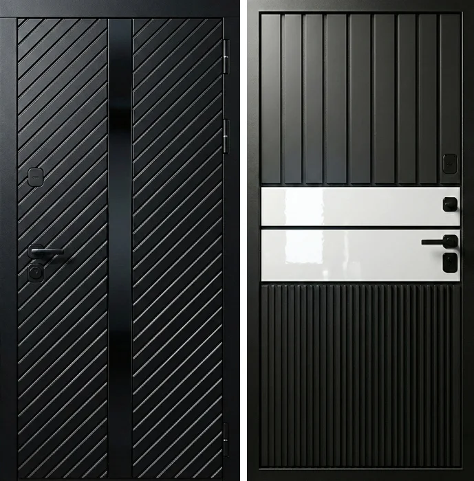 Металлическая дверь черная с белой вставкой модерн №171