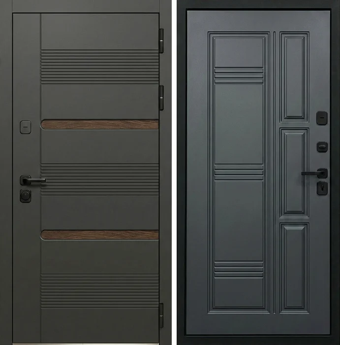 Входная дверь графит с классической МДФ-панелью №337