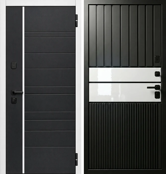 Металлическая графитовая дверь с белыми вставками №257