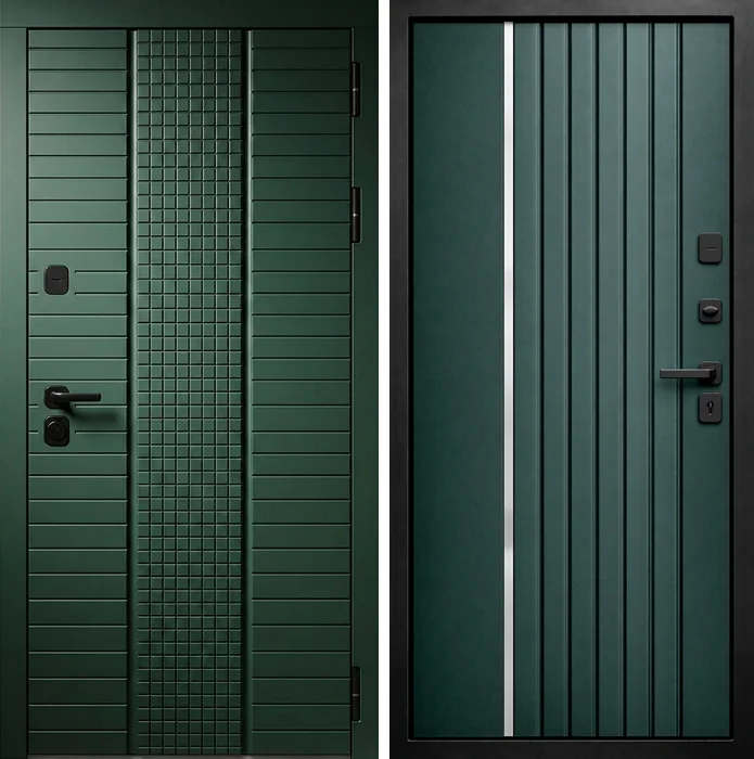 Стальная зелёная дверь с рельефной МДФ-панелью №336