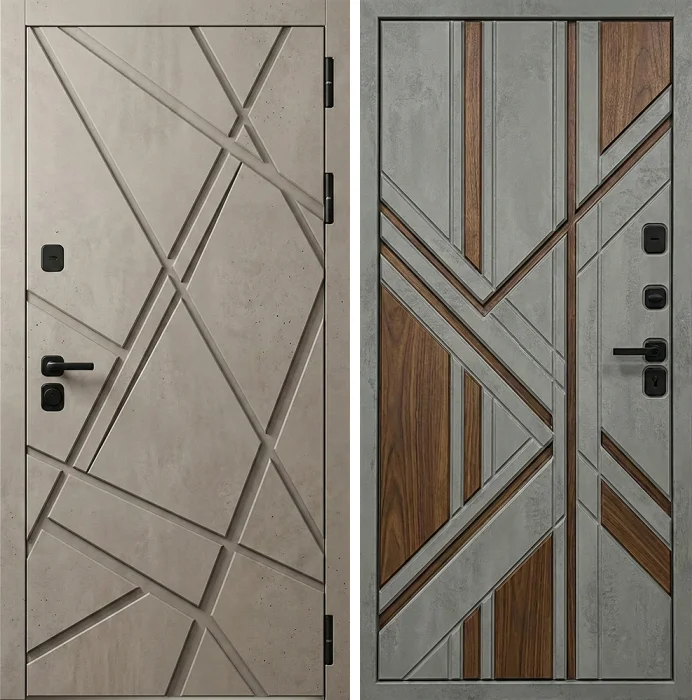 Металлическая дверь с бетонной отделкой и вставками дерева №170