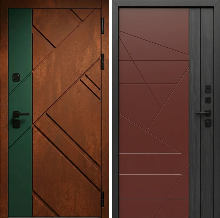 Железная дверь с отделкой МДФ в древесно-бордовом цвете №319