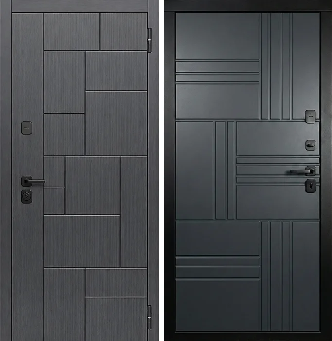 Стальная дверь графит с геометрической МДФ-панелью №196