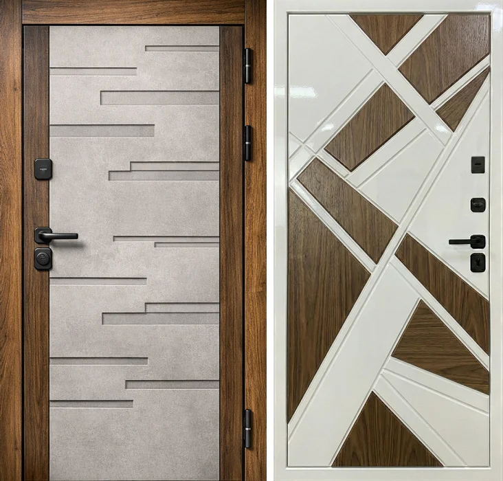 Входная дверь светлая с геометрической отделкой для квартиры №283