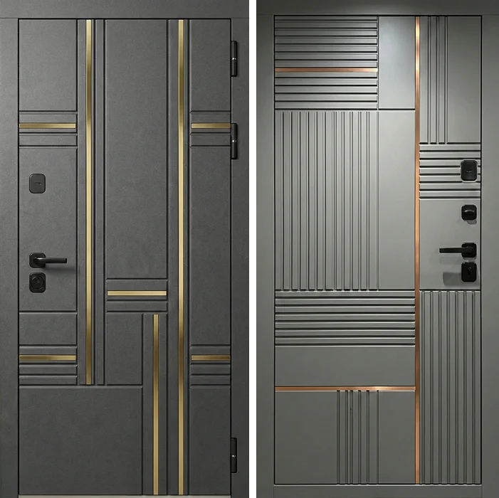 Железная дверь графит с латунными молдингами для квартиры №324