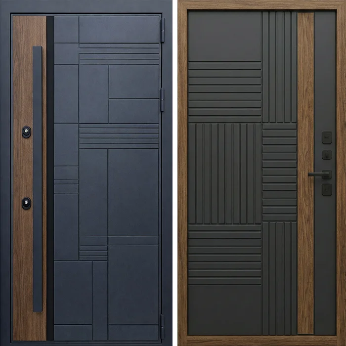 Стальная тёмная дверь с рифлёной панелью для квартиры №253