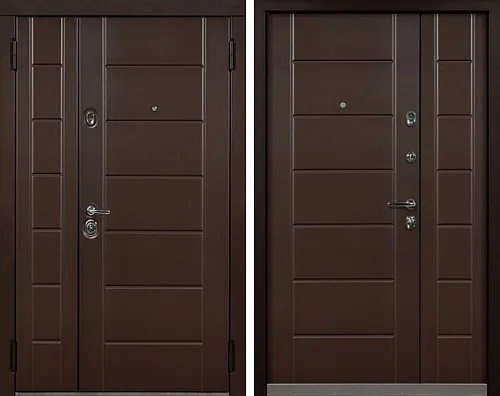 Полуторная входная дверь коричневого цвета №14