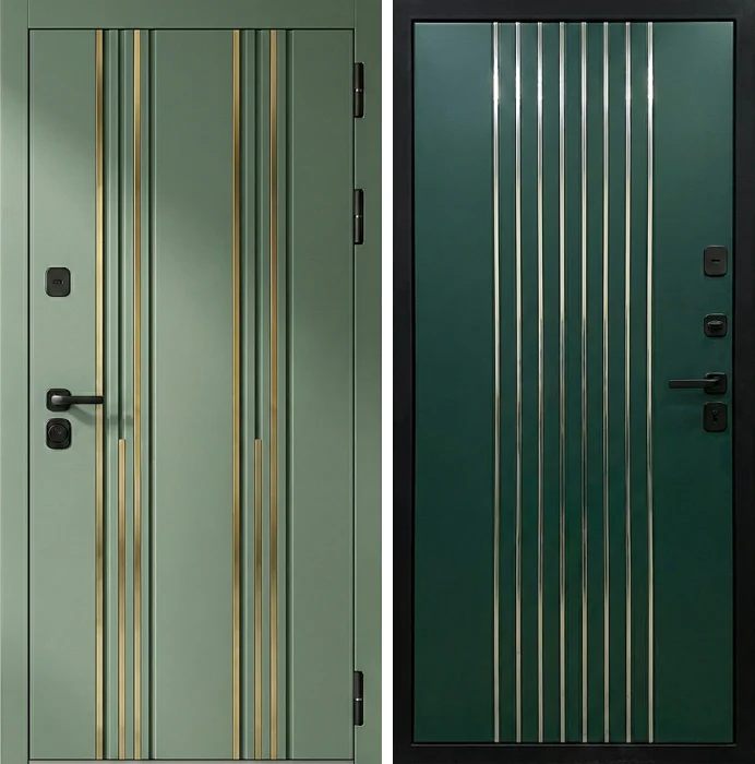 Входная дверь фисташковая с золотыми вставками и МДФ №306