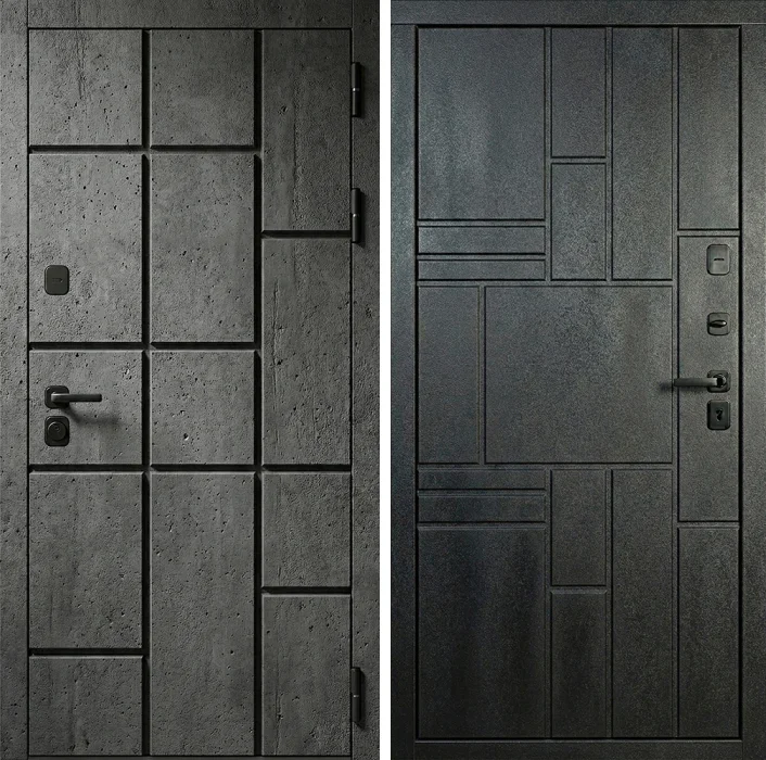 Стальная дверь графит бетон с геометрической фрезеровкой №311