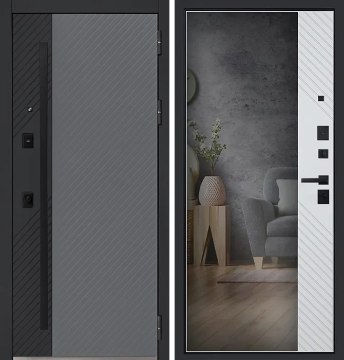 Серая входная дверь с зеркалом в пол №39