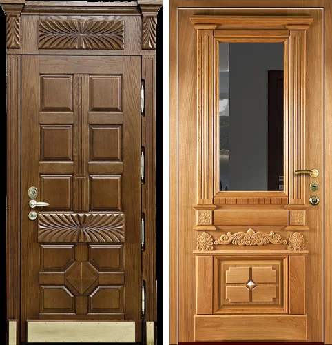 Входная дверь в коттедж с фрамугой №16