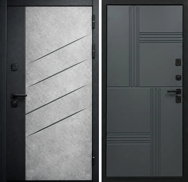 Стальная дверь бетонная с диагональной фрезеровкой №281