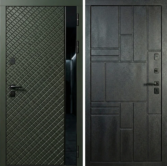 Стальная дверь графит олива с геометрическим рельефом №172