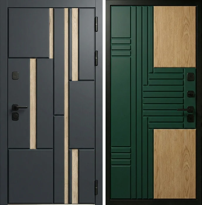 Входная дверь графитовая с узкими алюминиевыми вставками №273
