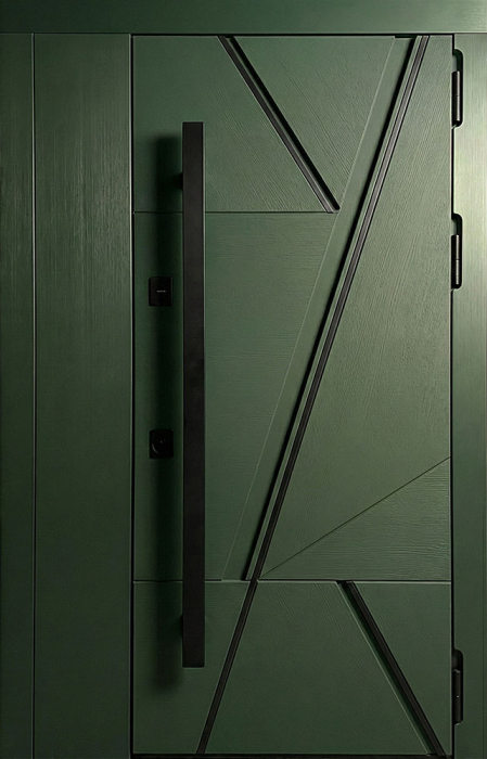 Металлическая дверь оливковая с диагональной фрезеровкой для квартиры №71