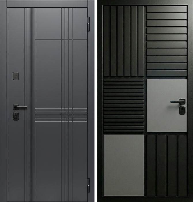 Железная дверь антрацит с контрастной вставкой лофт №194