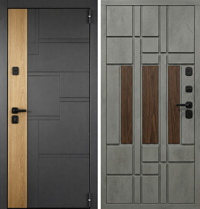 Стальная дверь графит с бетонной отделкой и вставками №239
