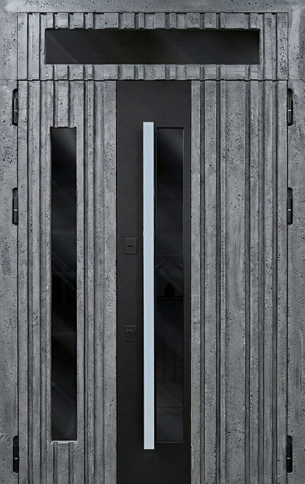 Входная дверь под бетон с узкими стеклянными вставками №115