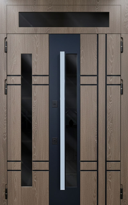 Входная дверь дуб с остеклением и фрамугой для частного дома №104