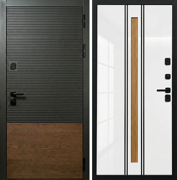 Металлическая дверь антрацит с белой МДФ-панелью и вставкой №356