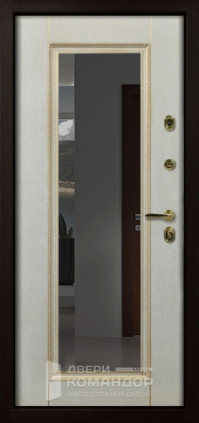 Белая входная дверь с патиной и зеркалом №7 размером 900x2000 мм - внутренняя сторона