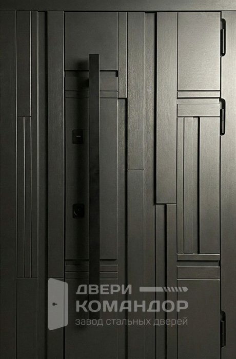 Входная дверь графит матовая с геометрической фрезеровкой и длинной ручкой №80