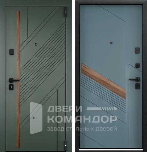 Зеленая входная дверь в дом №111 с замками KALE