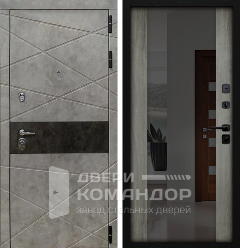 Дверь входная с зеркалом внутри светлый бетон №24