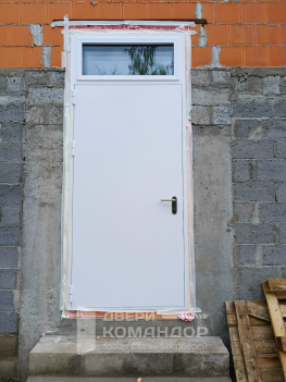 Противопожарная дверь терморазрыв  металл / металл, с фрамугой со стеклопакетом, с ручкой антипаника, магнитными уплотнителями