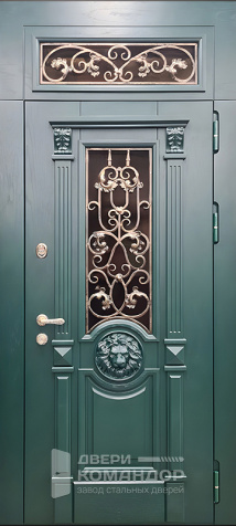 Зелёная входная дверь с элементами ковки №48 - наружная сторона