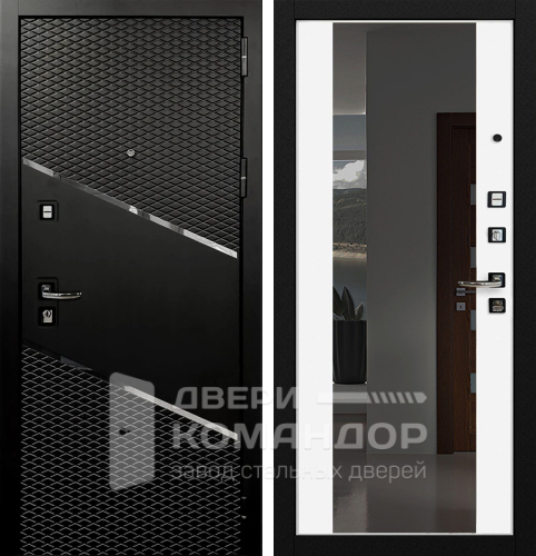 Черная металлическая дверь с зеркалом внутри №19