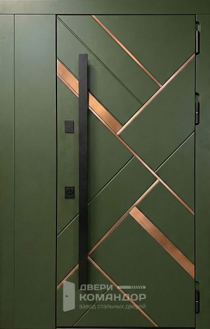 Стальная входная дверь хаки с медными вставками и геометрией №74 - наружная сторона