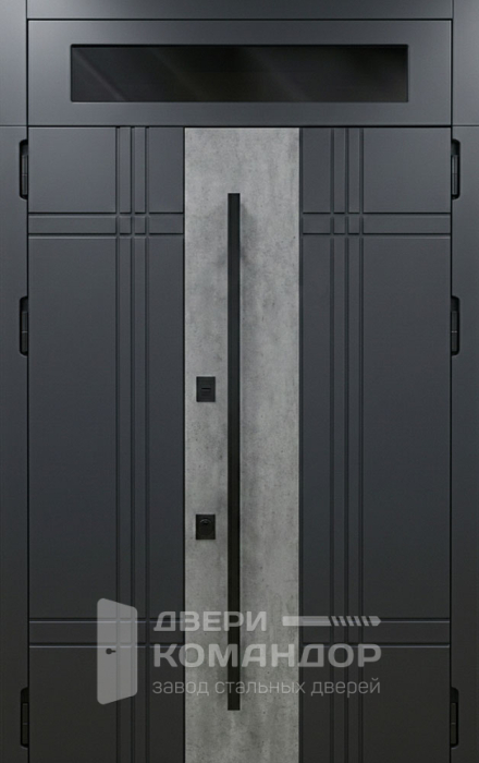 Стальная входная дверь антрацит с бетонной вставкой и фрамугой №121