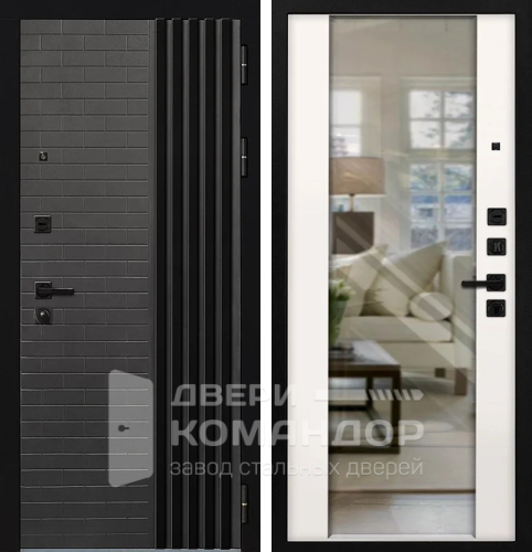 Черная входная дверь в дом камень (кирпичики) №13