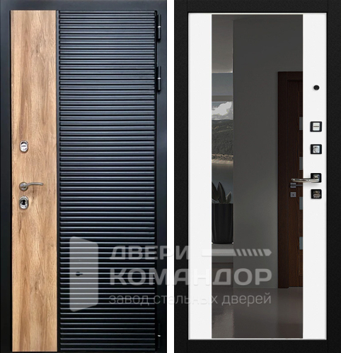 Входная дверь в квартиру с зеркалом белая внутри №35