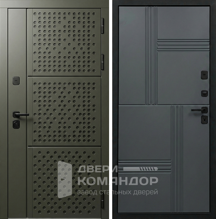 Входная дверь графит с перфорацией и лаконичным рисунком №345