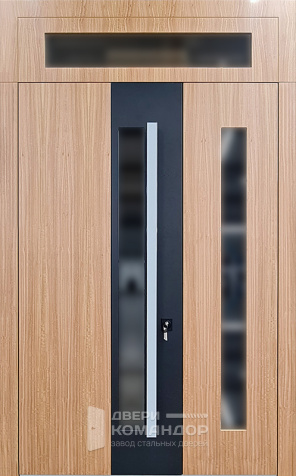 Двухстворчатая дверь с фрамугой и стеклом №27 с замками KALE - внутренняя сторона