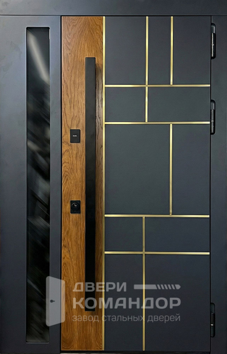 Стальная дверь антрацит с деревом и стеклом для частного дома №70