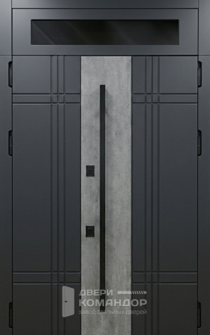 Стальная входная дверь антрацит с бетонной вставкой и фрамугой №121 - наружная сторона
