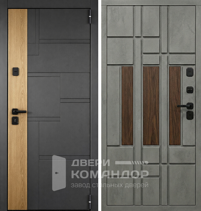 Стальная дверь графит с бетонной отделкой и вставками №239