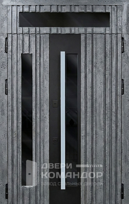 Входная дверь под бетон с узкими стеклянными вставками №115