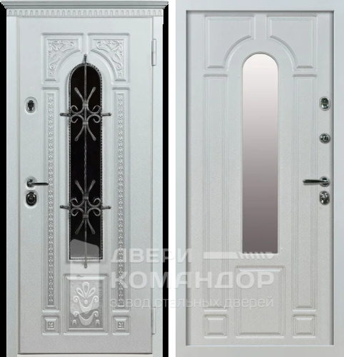 Белая металлическая входная дверь со стеклом №11