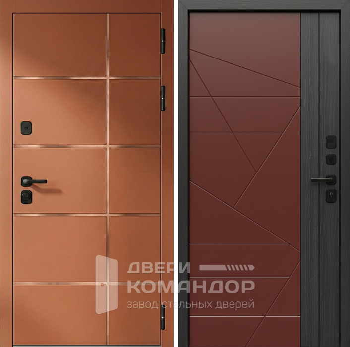Входная дверь терракотовая с геометрической фрезеровкой МДФ №310
