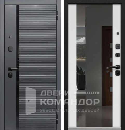 Белая входная дверь с терморазрывом и зеркалом №74 с замками CISA