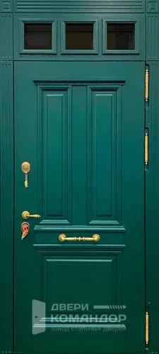 Зелёная металлическая дверь вставка-фрамуга №61